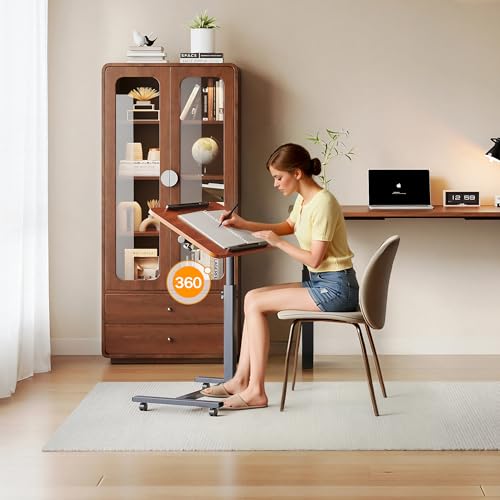 Furist Overbed Bedside Table with Wheels, Medical Hospital Bed Table, Computer Stand for Bed Side, Rolling Tray for Hospital and Home Use