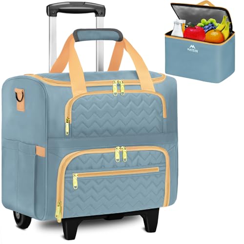 MATEIN Rolling Teacher Tote Bag, 15.6 Inch Rolling Briefcase for Women with Wheels & Detachable Cart, Roller Laptop Bag on Wheels with Insulated Lunch Box for College Business Office, Blue - color: Blue