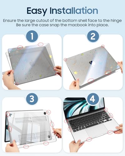 Fintie Case for MacBook Air 13 inch A3449/A3240/A3113/A2681 2022-2026 | M2/M3/M4/M5, Snap On Hard Shell, Full Port Access, Easy On/Off, Lightweight, Five-Pointed Star - color: Crystal Dark Cyan