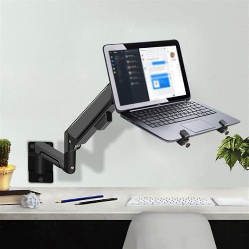 Adjustable Monitor Arm Wall Mount Monitor Arm with Laptop Tray, Aluminum Gas Spring Full Motion Laptop Mount Arm Fits Max 32 inch, 19.8 lbs Screens/ 10-17" Laptop Monitor Arm Mount(Black) - color: Black