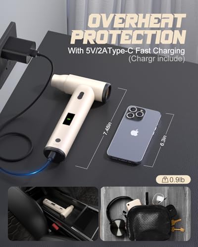 Electric air Duster with Fast Charger (5V/2A),185000 RPM High Rechargeable Brushless Motor Durable Blower, 10000mAh Aluminum Alloy Compressed Air Duster with LCD Screen for PC,Car,Outdoor