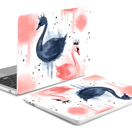 Batianda LumiArt Case for MacBook Air 13.6" M2-M5 Chip, Crown Swan | 4-in-1 set with artistic watercolor crown swan design, ultra slim hard shell protection for sister daughter school college - color: Swan