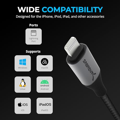 SABRENT USB-C to Lightning Cable with Smart Display, 1M/3.3FT Long, Apple MFI Certified, 60W Charging and 480Mbps Data Transfer Speeds, for Phones, iPads, iPods, MacBooks (CB-C2L1) - size: 1 Meter, style: USB-C to Lightning