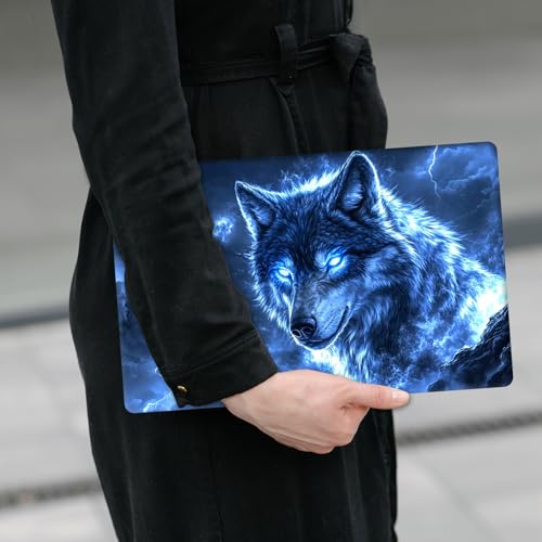 Laptop Skin Sticker Decal 12" 13" 13.3" 14" 15" 15.6",Waterproof Scratch Resistant Vinyl,Reusable Easy to Apply,for MacBook HP Dell Notebooks Netbooks Laptop,2 Wrist Pads,Blue Glitter Wolf - color: Blue Glitter Wolf