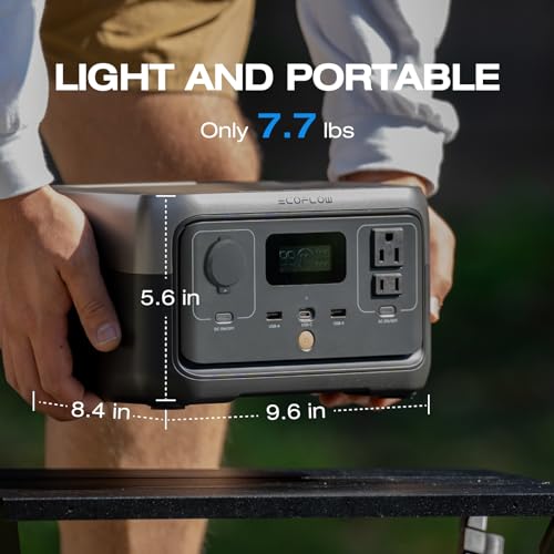 EF ECOFLOW Portable Power Station RIVER 2, 256Wh LiFePO4 Battery/ 1 Hour Fast Charging, 2 Up to 600W AC Outlets, Solar Generator (Solar Panel Optional) for Outdoor Camping/RVs/Home Use | 1 Hr Fast Charging, LiFePO4 Battery,Up to 600W Solar Generator for O