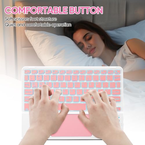 Ultra-Slim Bluetooth Keyboard with Built-in Touchpad and Mouse Portable Mini Wireless Keyboard Rechargeable 7-Color Backlit for Apple iPad iPhone Samsung Tablet iPhone Smartphone iOS Android Windows - color: pink