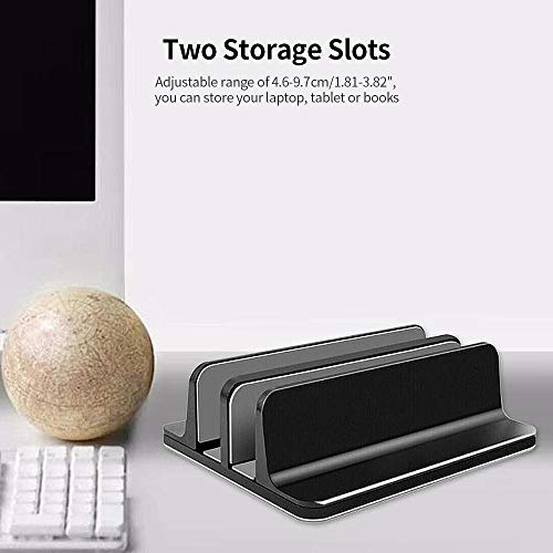 Adjustable Dual Slot Aluminum Vertical Laptop Desk Organizer Holder, Upright Notebook and Tablet Storage Stand Fit Laptop, Desktop Accessory in Silver Black (Black) - color: Black