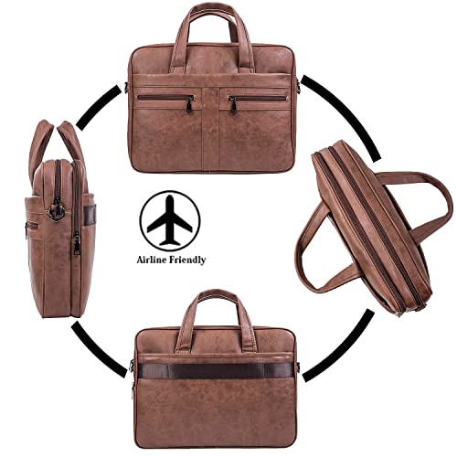 seyfocnia Men's Leather Messenger Bag, Laptop Briefcase Business Satchel Computer - size: 17.3inch, style: Brown