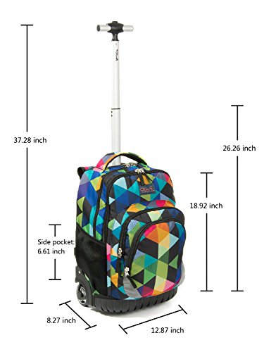 Tilami Rolling Backpack Armor Luggage School Travel Book Laptop 18 Inch Multifunction Wheeled Backpack Students - color: Blue Geometric