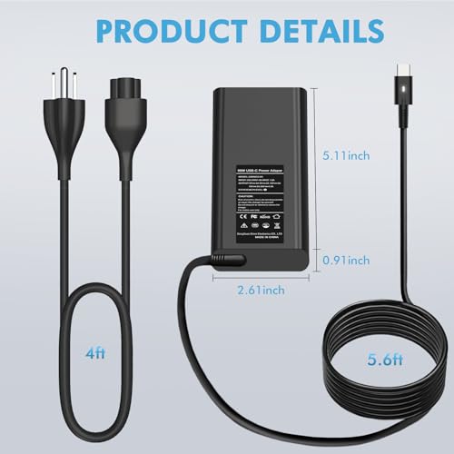 90W USB C Laptop Charger Compatible with Dell XPS 13 15 17, Latitude 5520 5530 5540 5550 5400 5450 5440 5430 5420 5320, Latitude 3420 3450 3520 3550 7320 7420, Precision 3540 5550 - color: BLACK