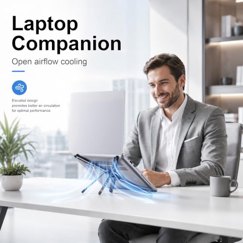 Portable Laptop Stand, 3-in-1 Magnetic Foldable Adjustable, for Desk(Gray) | Aluminum alloy, lightweight compact, 8-level height, ergonomic, for phone/tablet, home office/travel - color: E05-Silver