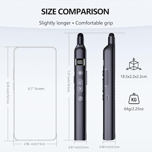 N21 Bluetooth Presentation Clicker for PowerPoint with Retractable Pointer | ①Laser Pointer②Telescopic touch pen③Countdown timer, vibration alert ④Customizable Button ⑤Rechargeable;battery level display - color: Black - Red Pointer