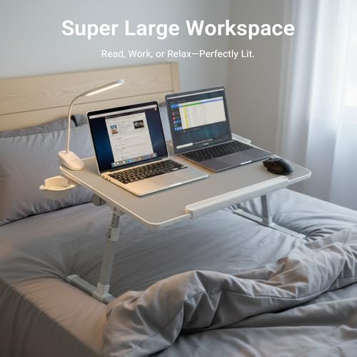 Adjustable Laptop Lap Desk with Cooling Fan USB Light for Adults - color: Grey,70x45cm