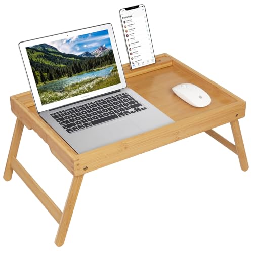 Artmeer Bamboo Bed Tray Table with Device Slot, Folding Legs, Large, Bamboo | FSC-certified bamboo bed tray with folding legs, device slot and handles for meals, laptops, reading and serving in bed. - color: Bamboo, size: Large