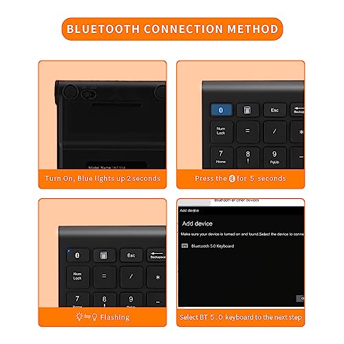 Gugxiom Bluetooth Number Pad,22 Keys Portable Mini Financial Accounting Numeric Keypad,Bluetooth 5.0 10 Key Numeric Keypad for Laptop/Desktop/PC/Notebook(Black) - color: Black
