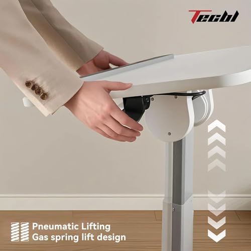 White 180° Tiltable Mobile Standing Desk, Overbed Table with Wheels, 25.6" - 40.5" Height Adjustable Bedside Table, Portable Rolling Computer Desk for Home Office, Hospital (White)