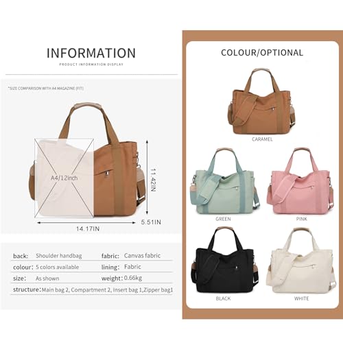 JARKJARD Canvas Crossbody Tote Bag for Women Laptop Work Handbag | Cute Aesthetic Shoulder Messenger Purse with Zipper Pockets and Compartments Great for Daily Travel and Office use - color: Brown
