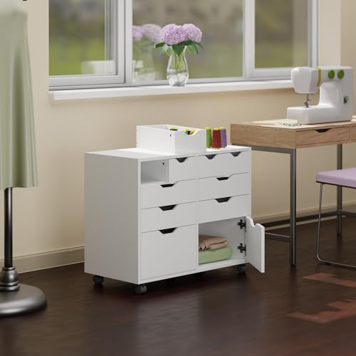 Winsome Halifax Tall Mobile Storage Cabinet, White, 2 Door 4 Drawer | Stylish & Functional Home Storage Cabinet for Filing, Kitchen Organization, Moveable Furniture for Office, Apartments - color: White, style: 2 Doors, 4 Drawers, 4 Small Bins