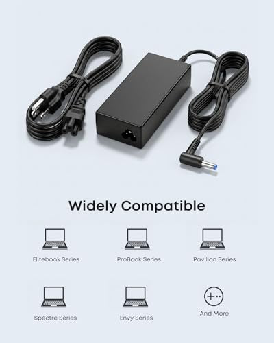 65W 45W Charger Compatible with HP Model 14 15 17 Pavilion Laptop | Smart AC Adapter 4.5mm Blue Tip, Compatible with HP x360, Envy, EliteBook, ProBook, Chromebook, Stream, Spectre