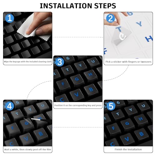 ProElife Gradient Keyboard Letter Stickers with Tweezer, Full-Key, Blue | English Transfer Printing Peel-Off Film, Leave English Letters on Keys, Keyboard Letters Replacement Stickers for Desktop - color: Blue
