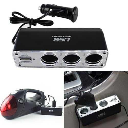 1PC Cigarette Lighter Adapter 12v 3-Socket Power Splitter Dc Outlet with USB Ports Multifunction Car Cigarette Lighter Power Plug(Black),, Standard
