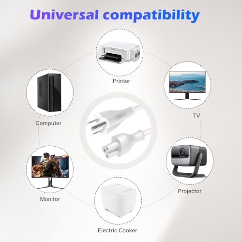 Adoreen Mickey Mouse Replacement Laptop Power Cord 15 Ft White, Seamless 5-15P to IEC 320 C5 3-Prong Universal AC Printer Cable for PC Notebook Charger Dell HP LG TV Monitor, 18AWG 125V, ETL +Ties - size: 15FT, style: Straight to Straight
