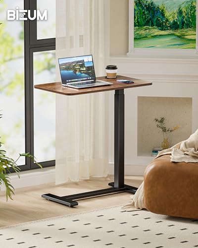BIZUM Adjustable Bedside Table with Swivel Hidden Wheels Pneumatic Rolling Desk Mobile Standing Desk with Cup Holder for Hospital Home(31.5"x15.8" Walnut) - color: Walnut, size: 31.5"x15.8"
