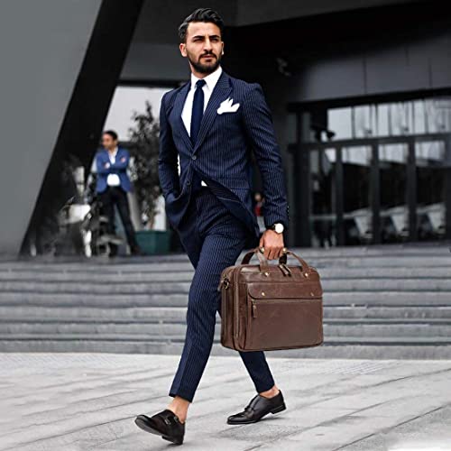 Bosidu Leather Briefcases for Men 15.6 Inch Laptop Messenger Bag with Triple Compartments Water-Resistant Computer Shoulder Bag for Business, Travel, Work, Office, Brown - color: Brown