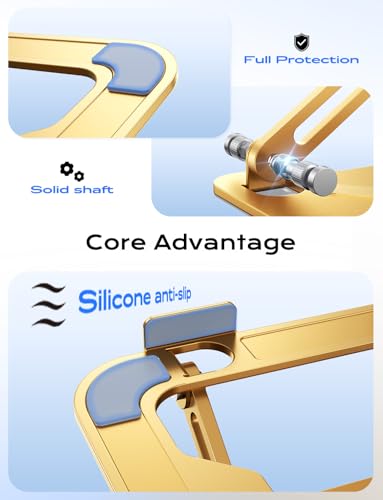 JCZT Adjustable Laptop Stand for Desk, Metal Foldable Laptop Riser, Portable Laptop Holder Mount, Ventilated Cooling Computer Notebook Stand for MacBook Air Pro, All 10-16'' Notebooks Laptops, Gold - color: Gold