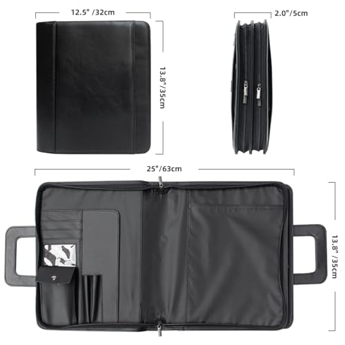Mens Leather Briefcases Office Attorney Attache Case Ideal Gift Messenger Bag w/Padded Compartment,Black - color: Black - Fits 14" Laptop W/ Built in Portfolio