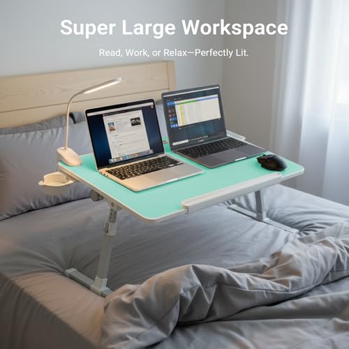 Adjustable Laptop Lap Desk with Cooling Fan USB Light for Adults - color: Green,70x45cm