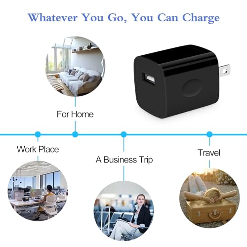 Single Port Charging Block, 1A/5V Black Wall Charger Box USB Charging Plug | 4Pack Cube Brick for iPhone 17 16 Pro 15 14 Pro Max 13 12 Plus,Samsung Galaxy S26 S25 S24 A15 A14,Moto,Android Phone Chargers - color: all-black