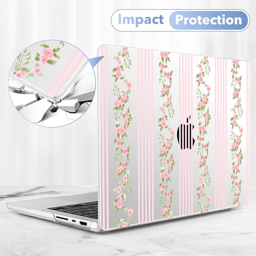 May Chen for 2026 MacBook Pro 14-inch M5 M4 M3 M2 M1 Pro/Max Chip, Release 2026 2025-2021, Model A3427 A3426 A3434 A3112 A3401 A3185, Plastic Hard Shell with Keyboard Cover, Flora l& Stripes - color: Flora l& stripes.