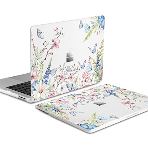 Batianda Case for 12.4" Microsoft Surface Laptop Go 3 2023 Release/Surface Laptop Go 2 (2022), Designed Clear Protective Plastic Hardshell & Keyboard Cover & Screen Protector,Flowers and Butterflies - color: Flowers