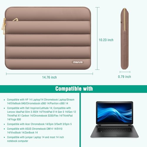MOSISO Laptop Case 14 inch, 14 inch Puffy Laptop Sleeve Compatible with HP Lenovo Dell ASUS Acer, HP Stream, Dell Latitude, Lenovo IdeaPad, Polyester Horizontal Bag with Small Case, Brown - color: Brown, size: 14 inch
