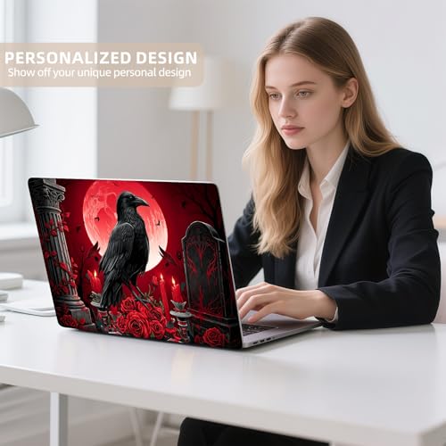 Universal Laptop Skin Sticker for 12/13/14/15.6 Inch Laptops, Reusable Vinyl Laptop Decal Cover, Waterproof Scratch Resistant Notebook Skin with 2 Wrist Pads,Black Raven Perched - color: Black Raven Perched