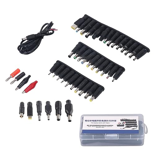 FTVOGUE Notebook Power Head Universal Laptop DC Power Head 45Pcs Adjustable 12 15 16 18 19 20 24V Adapter Tips for Laptop Repair Bench Supply Computer Maintenance