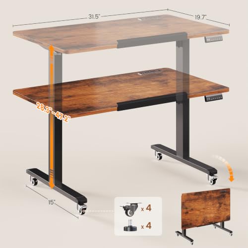 SEDETA 31.5 Inches Electric Standing Desk, 180° Tiltable Mobile Rising | Computer Desk Height Adjustable with Wheels for Drawing/Writing/Gaming/Study/Home Office/Small Space, Rustic Brown - color: Rustic Brown, size: 31.5 x 19.7 Inches