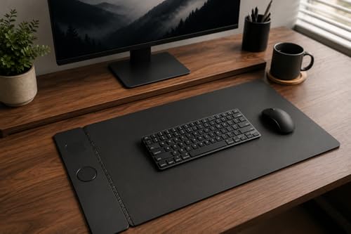 Wireless Charging Desk Mat, Detachable MagSafe & Qi Mouse Pad with Hidden Storage Pocket, 4-in-1 Charges iPhone, Android, AirPods & Wireless Earbuds, Vegan Leather, XL 30.7"x14.6" (Grey) - color: Gray