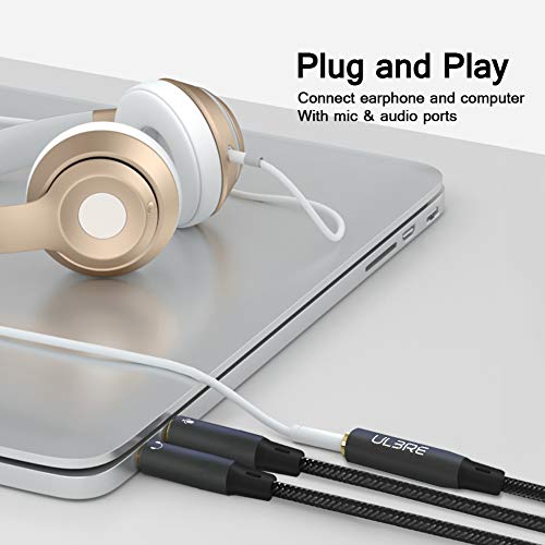 Headphone Splitter for Computer 3.5mm Female to 2 Dual 3.5mm Male Headphone Mic Audio Y Splitter Cable Microphone Stereo Jack Earphones Port Cord Gaming Headset to PC Laptop