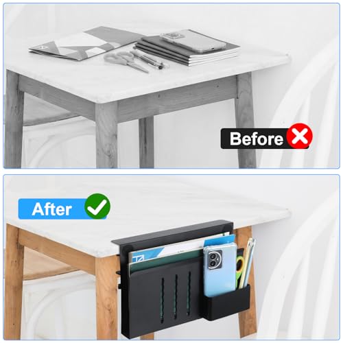 Desk Side Storage, No Drill Laptop Holder with Magnetic Pen Organizer, Clamp On Under Desk Mount for Home Office, Fits Flat Edge Tables 0.3" to 2.8"