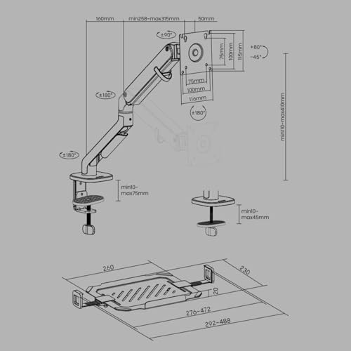 Monitor Arm Gas 2 in 1 Laptop Desk Mount with Tray for 17-32" Monitor and 12-17" Laptop, Holds 19.8 lbs, Fully Adjustable Laptop Desk Arm with Clamp/Grommet Base Monitor Desk Mount