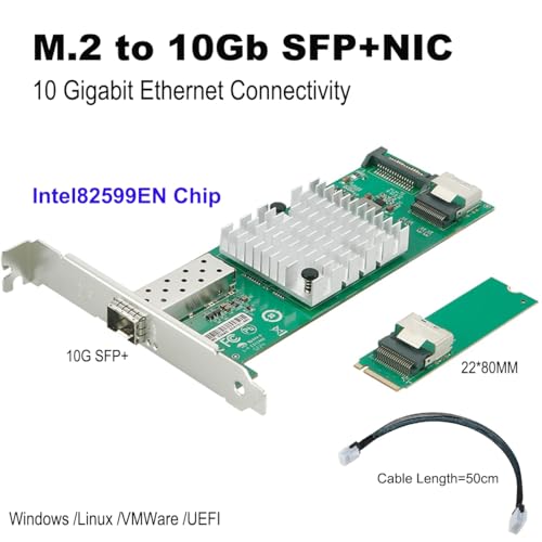 M.2 M-Key Single SFP+ Port 10G Ethernet LAN Adapter with 50cm Cable, with Intel 82599EN Controller - size: 1-Port 10G SFP+ M2, style: 10 Gigabit