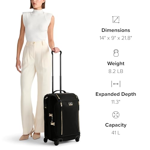 TUMI - Voyageur Leger 4 Wheeled Luggage - Women's Lightweight and Spacious, Sleek Silhouette, Durable Premium Suitcase - 21.8" Dual Access Expandable Carry-On, Black with Gunmetal Hardware - color: BLACK/GUNMETAL, style: 21.8" International Expandable Car