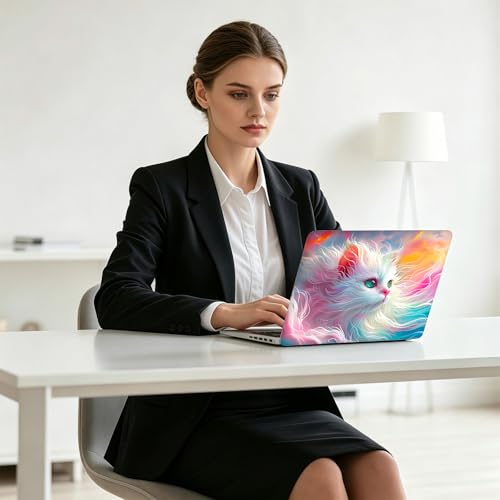 Universal Laptop Skin Decal, 3-Piece Vinyl Protector for 12 13 14 15.6" Notebook, Waterproof Anti-Scratch, Easy Trim & Bubble-Free Finish, Cat with Pink and Blue Fur - color: Cat with Pink and Blue Fur