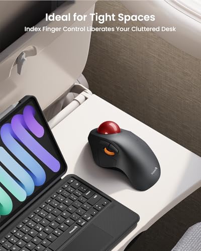 ProtoArc Wireless Bluetooth Trackball Mouse, EM03 NL Ergonomic Rollerball Mouse Rechargeable Computer Mice, 3 Device Connection, Compatible with PC, iPad, Mac, Windows-Red Ball - color: Red