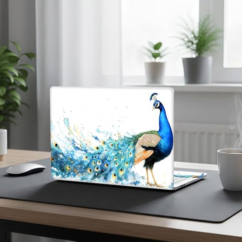 Aesthetic Laptop Skin Cover,12-15.6 Inch Universal Vinyl Sticker Decal,Peacock Watercolor Art Waterproof Scratch-Resistant Notebook Wrap,Removable Residue-Free Protector - color: Peacock Watercolor Art