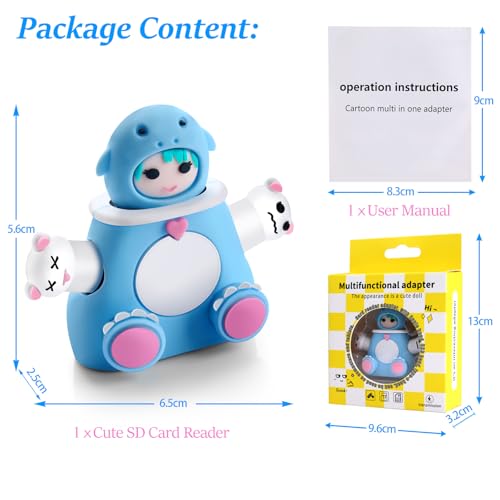 Cute SD Card Reader for iPhone, USB C SD Card Reader for iPhone/iPad/Android/Mac/Computer, Plug and Play Memory Card Reader with SD/TF/USB-A 3 Slots, No App Required - size: DOLL SD Card Reader