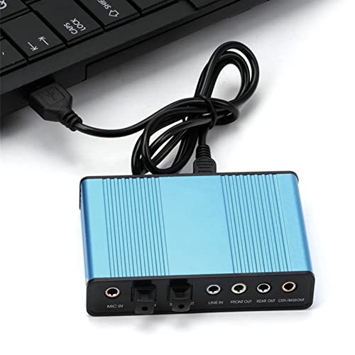 5.1 Channel USB Sound Card, Analog Play Recording External Sound Card for PC Laptop Computer with Multiple Interfaces, 48kHz Sampling Rate (Blue)