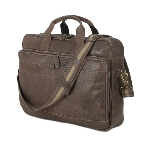 KomalC Leather briefcase 16 inch Laptop Messenger Bag for Men and Women Best Office Satchel Bag - color: Grey